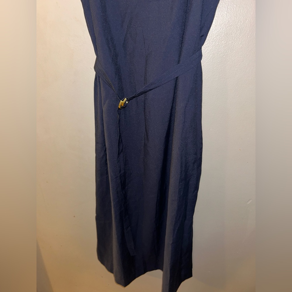 Ann Taylor Dress - navy blue sleeveless belted midi length - Picture 5 of 11